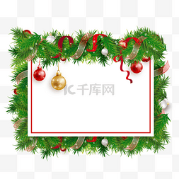 圣诞节方形松枝丝带装饰边框