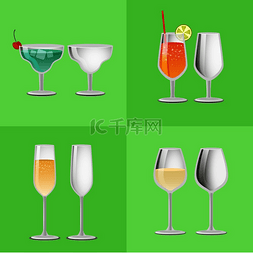 白色的玻璃杯图片_一套清爽的鸡尾酒和空玻璃杯、樱