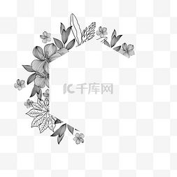 手绘线稿花卉叶子图片_黑白线稿花卉环绕边框