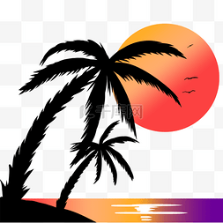 夏季棕榈图片_复古风格落日棕榈夏日印花图案