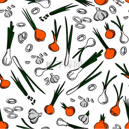 绿色健康图案图片_新鲜洋葱和大蒜蔬菜在白色背景上