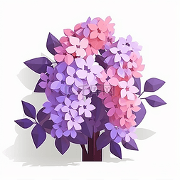 卡通插画盆栽图片_紫色的丁香花盆栽