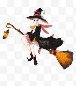 巫师魔杖图片_万圣节女巫魔法师少女骑扫帚夜行