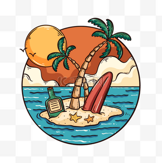 彩色夏季卡通海边装饰