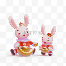 兔子卡通3d图片_3D立体抱元宝卡通兔子