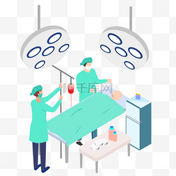 卡通化学人物图片_外科医生手术室绿色扁平风格