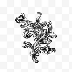 巴洛克扭曲植物徽章复古风格黑白