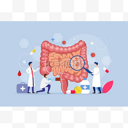 肠道疾病图片_用微小人物性格矢量图解的现代肠