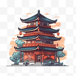 网站装饰图片_中国古建筑扁平图标装饰元素插图