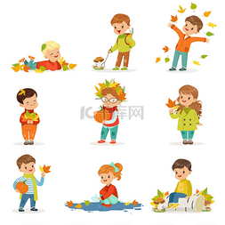 瓜果采摘图片_秋季儿童户外季节性活动集。收集