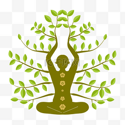 人物与植物素材图片_棕绿色卡通人物瑜伽人物和树