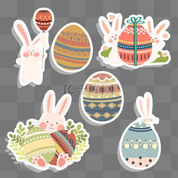 卡通可爱兔兔彩蛋图片_彩蛋兔子复活节贴纸