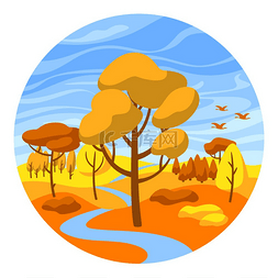 秋季旅行图片_与森林、树和灌木的秋天风景。
