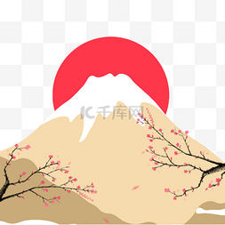 红日当天图片_富士山上樱花盛开日本风格边框