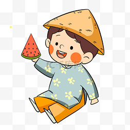 越南春节吃西瓜的可爱男孩