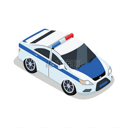 白色背景汽车图片_等距投影的警车插图用于安全概念