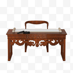 中式木材图片_褐色C4D立体仿真中式家具书桌