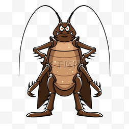 虫子触须图片_叉腰蟑螂卡通插画风格棕色