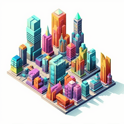 未来主义城市图片_等距城市街区高矮建筑