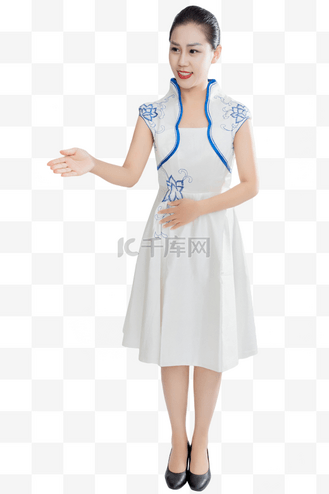礼仪小姐弯腰示意欢迎光临的姿势