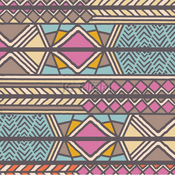 免费的矢量插图图片_具有几何元素的部落民族彩色波西