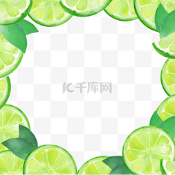 切开的绿色柠檬水果水彩边框