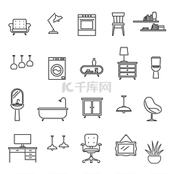 客厅符号图片_线条家具客厅室内设计图标沙发和