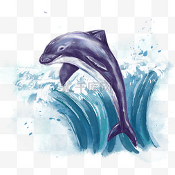 水彩晕染海水鲸鱼