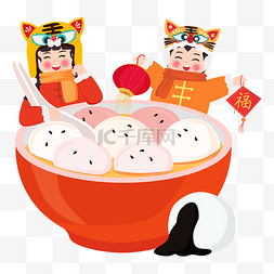 吃元宵图片_新年元宵吃汤圆的孩子春节