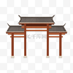 新中式屋顶图片_立体剪纸剪纸风中式建筑门头