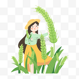 农业绿色元素图片_二十四节气小满稻田少女