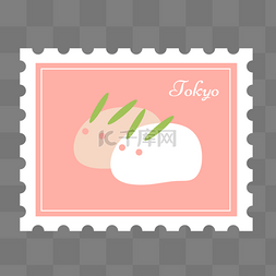 日本元素图片_兔子年糕粉色日本邮票