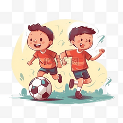 卡通水彩儿童踢足球