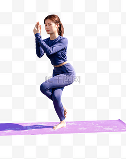 训练垫图片_独脚站瑜伽的美女