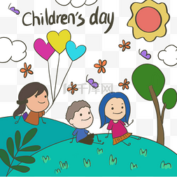 儿童节快乐线条图片_悠闲国际儿童节卡通涂鸦