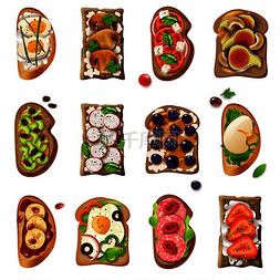 彩色的蘑菇图片_三明治彩色卡通套装鸡蛋蔬菜番茄