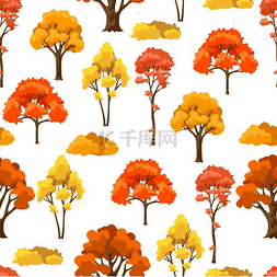 带有风格化树木的秋季无缝图案自