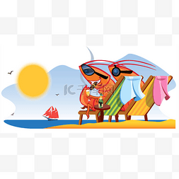 沙子卡通图图片_在阳光明媚的海滩虾