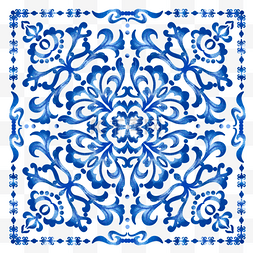 瓷砖图案水彩蓝色方形图形