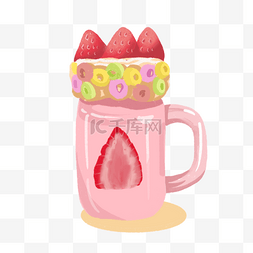 饮品水彩图片_草莓奶油奶昔怪物摇