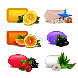 柠檬香气图片_肥皂香气条的逼真设置与柠檬和橙