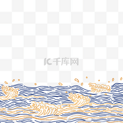 粉末蓝色图片_海浪蓝色线条日式风格插画