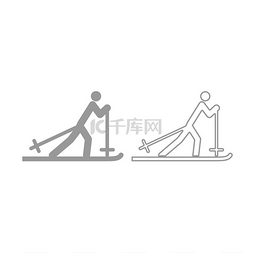 滑雪运动员图标灰色套装滑雪运动