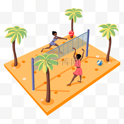 夏日女孩玩沙滩排球