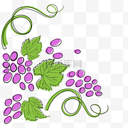线条画样式图片_花卉抽象线稿绿色叶子紫色果实