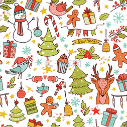 greeting图片_Christmas seamless pattern with holiday decor