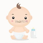 可爱的卡通婴儿和牛奶瓶.