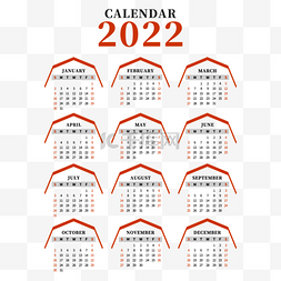 2022日历红色图形和数字