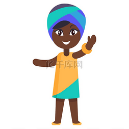 非洲儿童日图片_穿着黄色裙子和蓝色头饰的快乐的