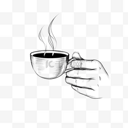 素描风图片_素描黑白复古手拿咖啡下午茶